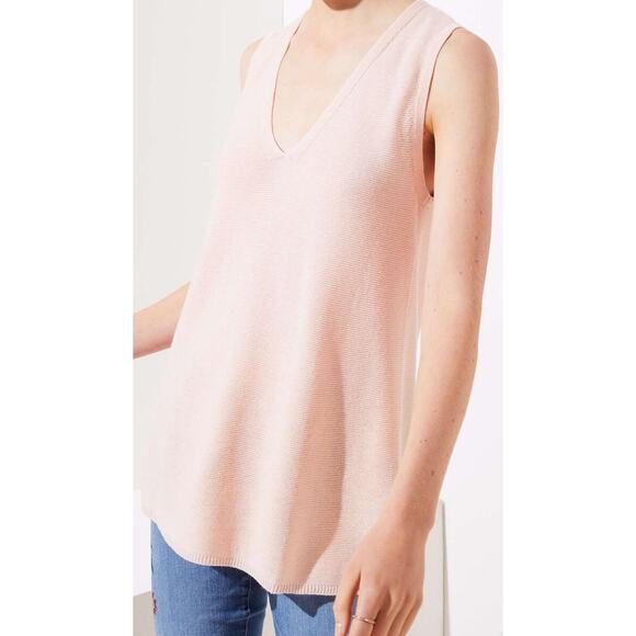 LOFT Light Pink Sleeveless V-Neck Loose Knit Vest Tunic  Sweater Tank Top Size S - Picture 4 of 7